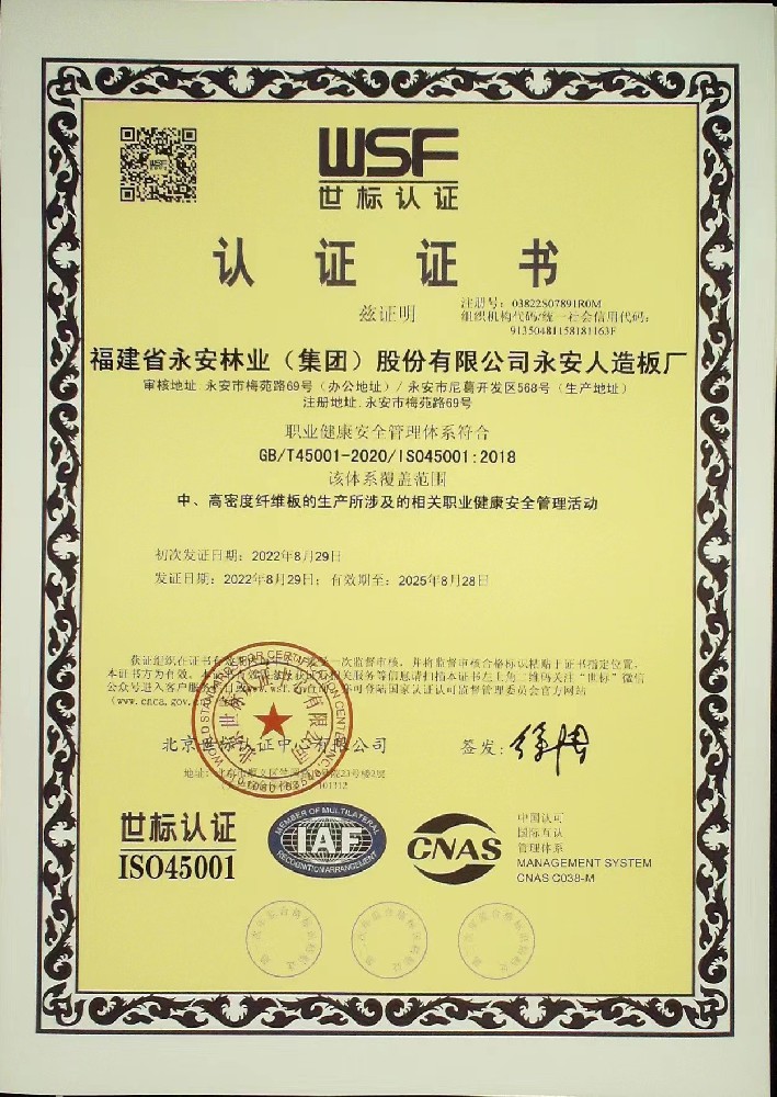 2022年職業健康安全管理體系國際認證證書
