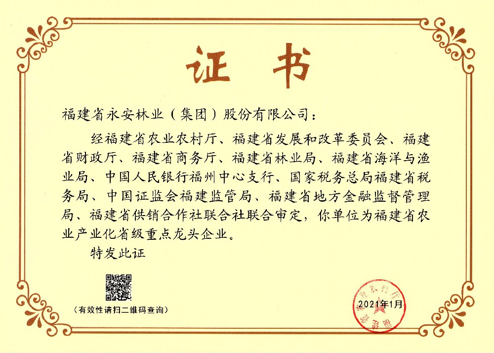 2021福建省重點(diǎn)龍頭企業(yè)證書